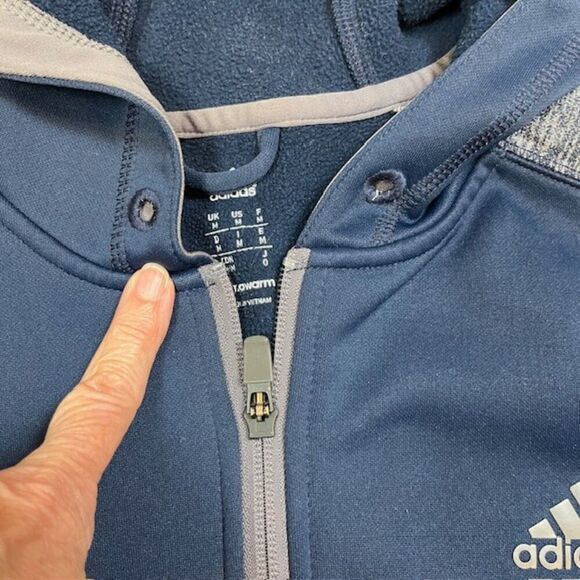 Adidas Climawarm Performance Hooded Jacket Fleece Lined Gray Navy Size Medium - Picture 5 of 11